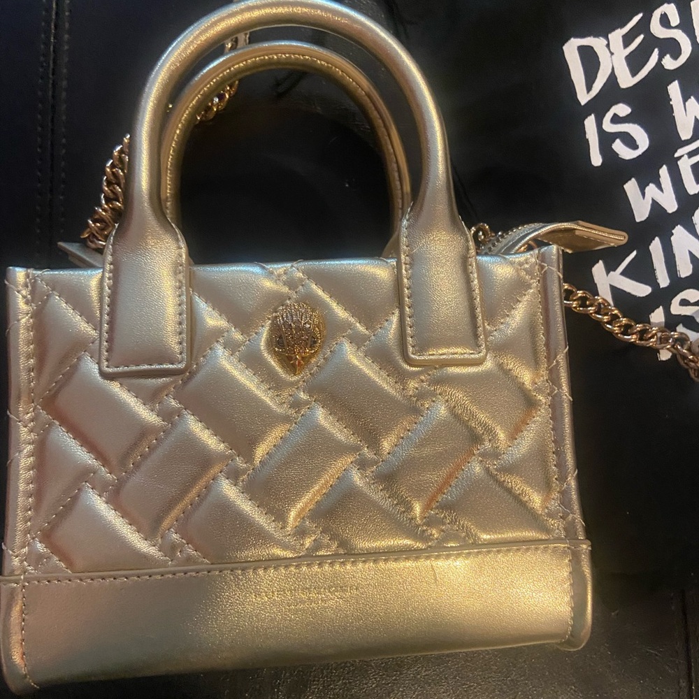 Kurt Geiger Shiny Gold Mini Bag with Chic Quilted Pattern WITH Dust Bag